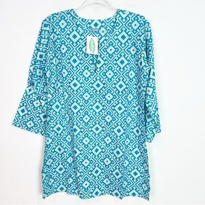 DOLMA BLUE AZTEC PRINT SHIFT COVER UP DRESS WOMENS SZ MEDIUM NWT